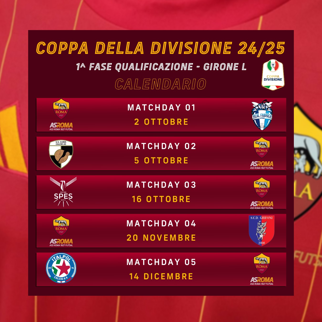 Coppa Divisione | Il nostro calendario della 1° fase di qualificazione